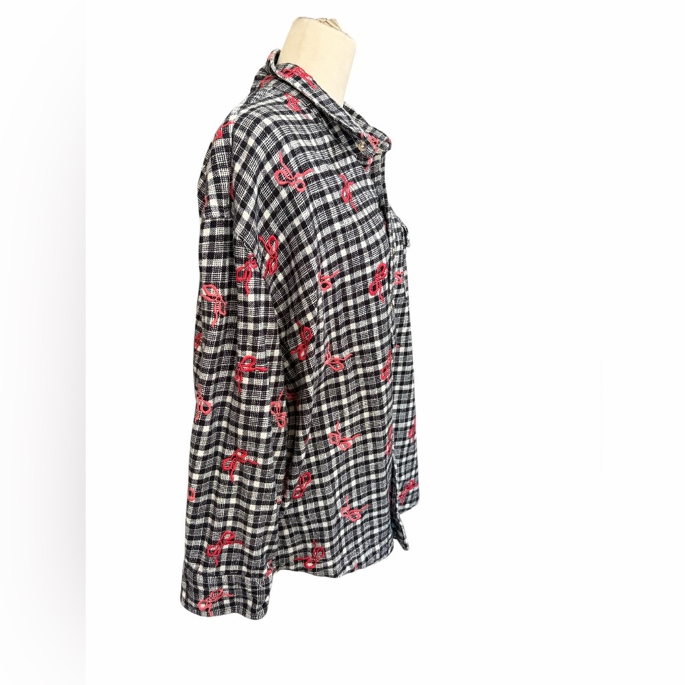 BDG Dani Black & White Plaid Button-Up Shacket bows size medium - Picture 4 of 7